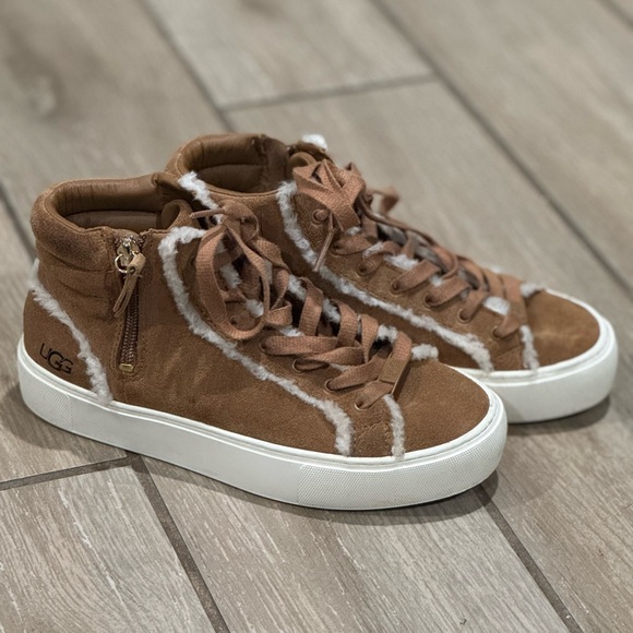 UGG Olli Hertitage Shoes Womens Size 5.5 Chestnut Suede Shearling High Top Boots - Picture 3 of 7